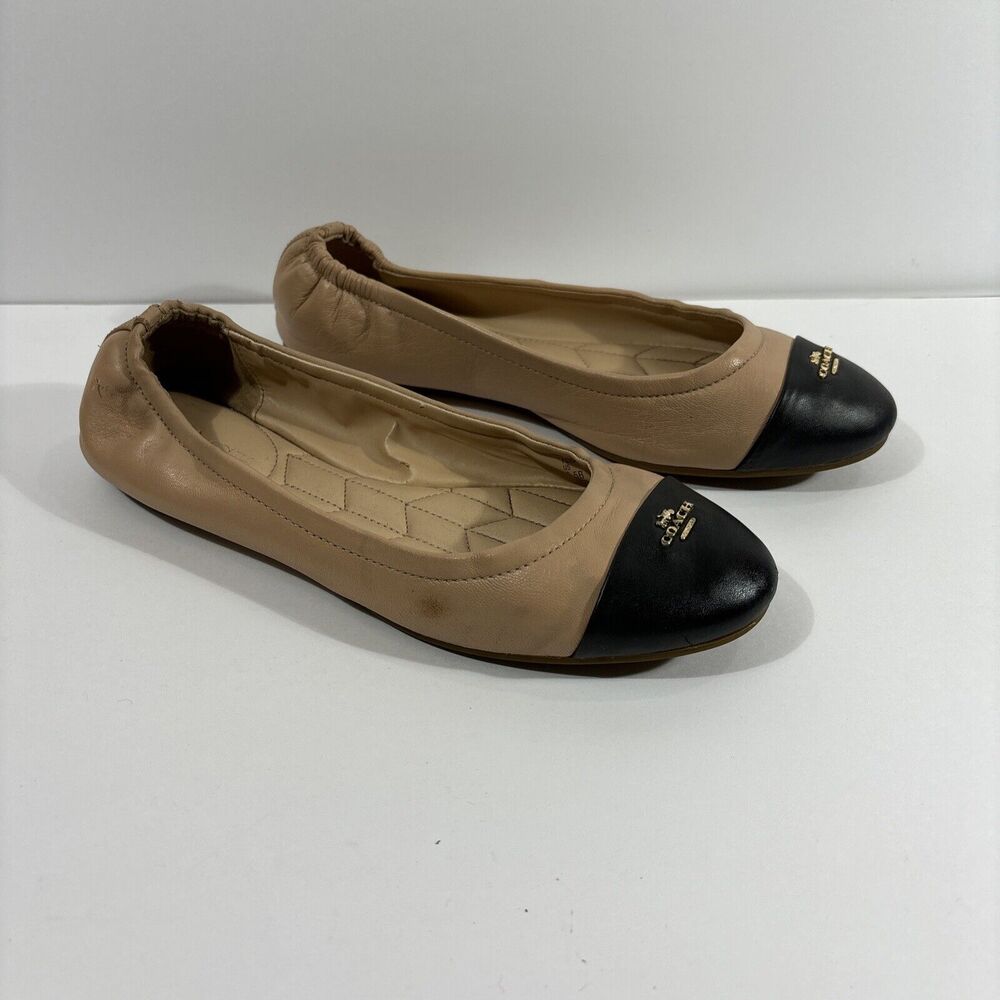 Coach Two-Tone Beige and Black Leather Ballet Flats $30